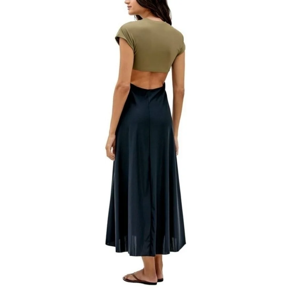 New ViX Loop Swim Beach Cover-Up Olive/Black Midi Dress NWT Size Large